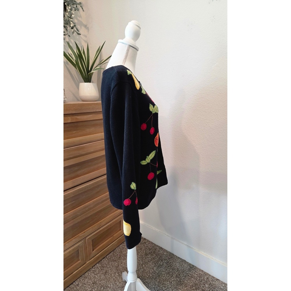 Coldwater Creek Fruit Embroidered Cardigan Relaxed Fit Black Cottagecore Large - Picture 11 of 13